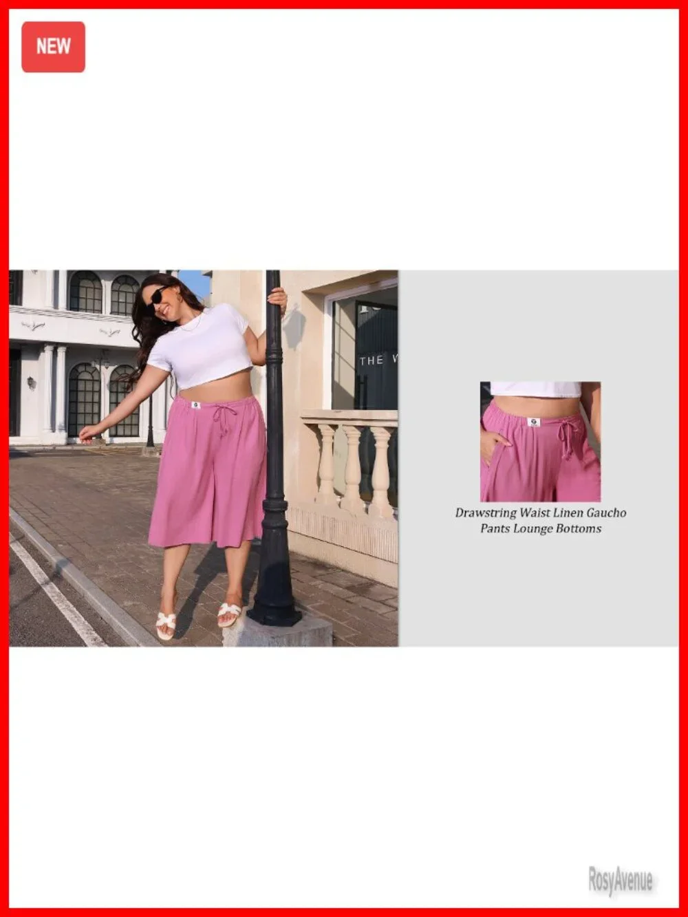 Linen Capri Pants Wide Leg Drawstring Elastic Waist with Pocket Summer Culottes